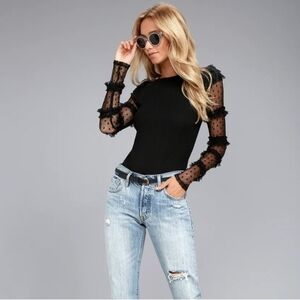Free People Kiss Kiss Black Mesh Long Sleeve Top